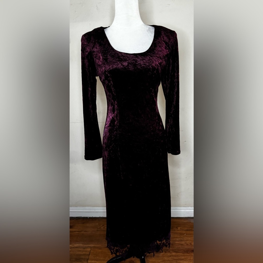 Vintage Mauve Velvet Sheath Midi Dress 90’s Witchy whimsigoth stevie knicks noir - Picture 10 of 14